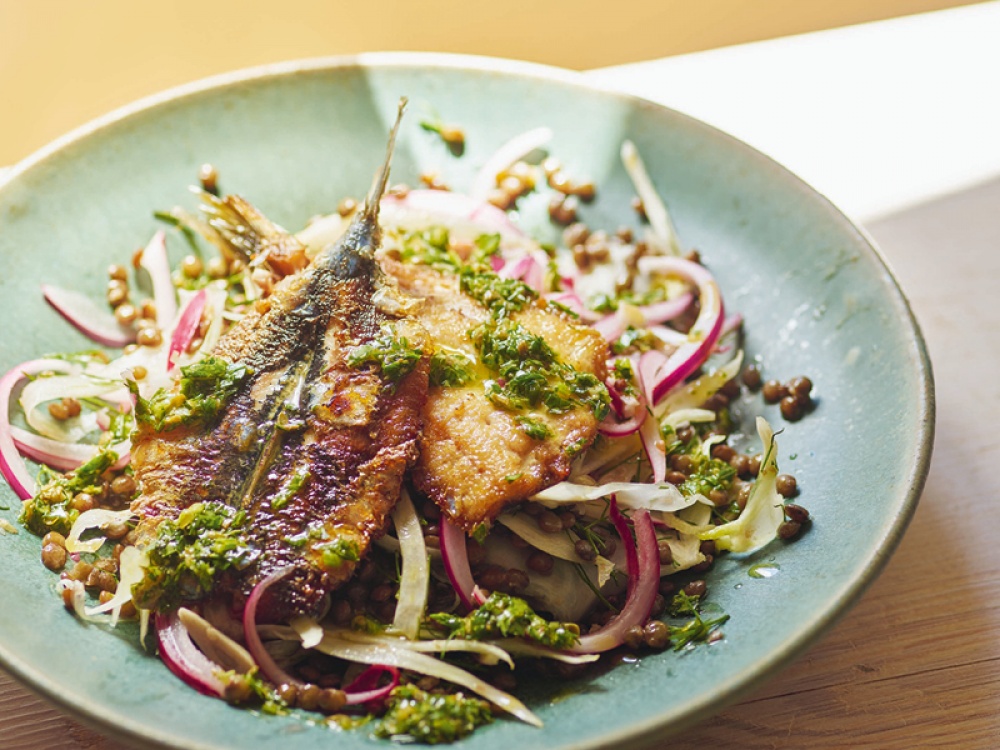 Delicious Fried Sardines With Warm Lentil Salad, Fennel and a Lemon Salsa Verde Living North